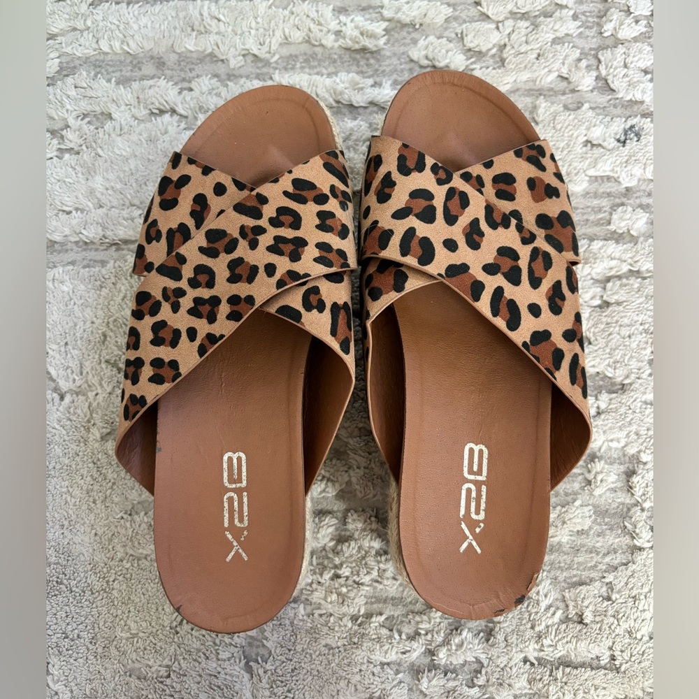 X2 Tan and Black Leopard Print Sandals